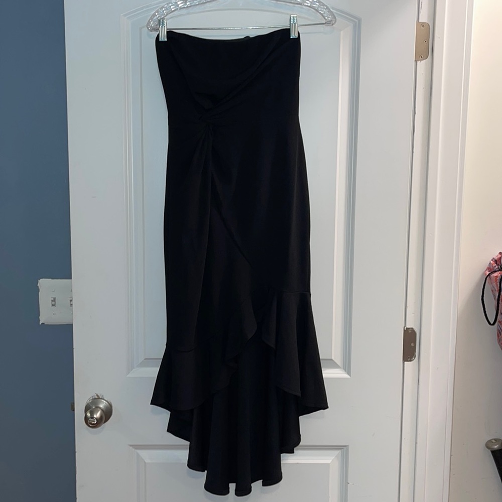 Twenty Ten black strapless size large fitted ruffled mermaid fur dress nwt